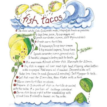 Fish Tacos Illustrated Recipe Comida Latina Art Print