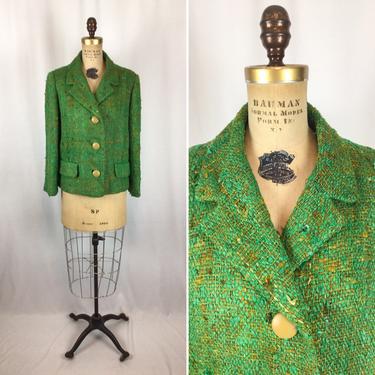 Vintage 60s suit jacket | Vintage green woven boucle blazer | 1960s Jack Feit suit blazer 