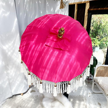 New!  Handmade Bali Umbrella - Flamingo Pink w/ Thick Cream Tassels - 3ft &amp; 6ft 