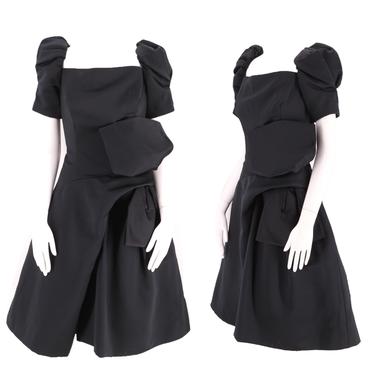 80s VICTOR COSTA black cocktail dress size 8 / vintage 1980s poufy origami extreme evening dress M 