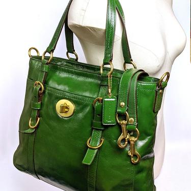 Coach Green Patent Leather Buckle Tote Satchel Bag 