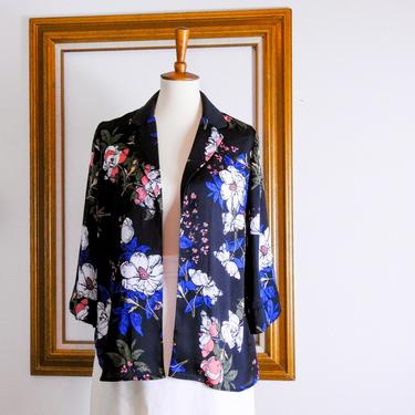 Kimono Style Short Jacket / Floral Motif Cropped Kimono Blazer 