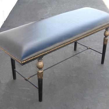 Vintage Designer Black and Gold Bench w Metal Frame and French Style Legs 
