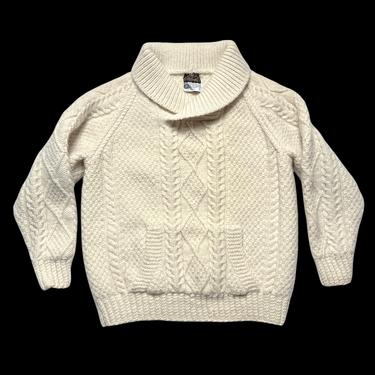 Vintage EDDIE BAUER Knit Wool Shawl Collar Sweater ~ fits M ~ Cable Knit Pullover ~ Made in UK ~ 1980s / 80s 