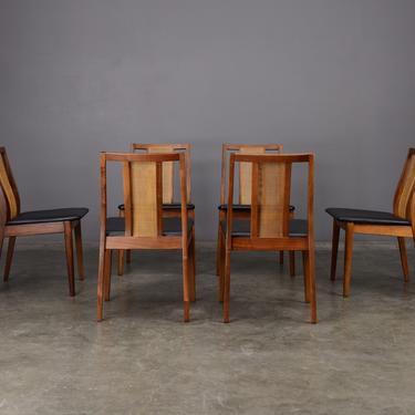 6 Mid Century Dining Chairs Walnut and Cane Hibriten 