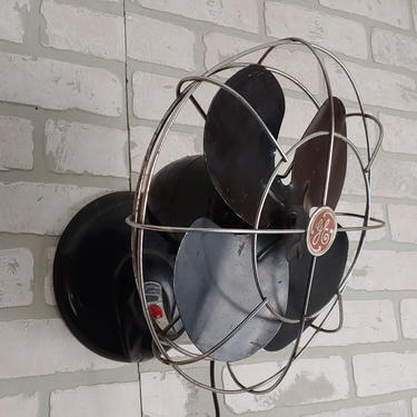 Vintage Art Deco Black General Electric GE Occilating Wall Fan 