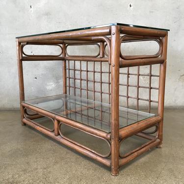 Vintage Bamboo &amp; Glass Entry Sofa Table