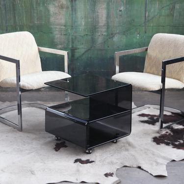 POSTMODERN Black Smoked Glass Mid Century Post Modern Miami Hollywood Regency cocktail End table MCM 
