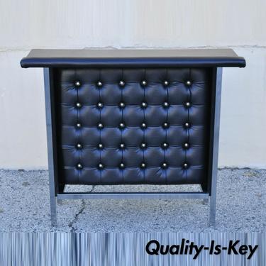 Mid Century Black Naugahyde Button Tufted Upholstered Liquor Bar Cabinet Table