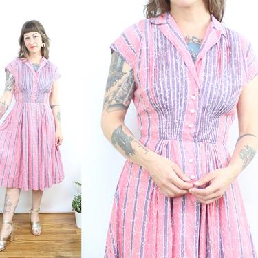 Vintage 50's Cotton R&amp;K Originals Dress / 1950's Summer Pink and Purple Dress / Women's Size XS - Small by Ru