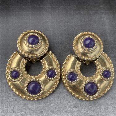 Gold and Blue Clip Earrings