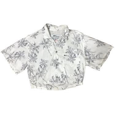 (L) ID# White Cropped Hawaiian Shirt 071721 LM