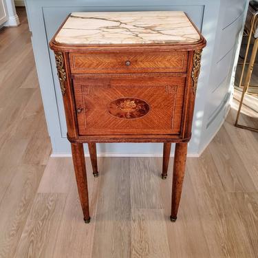 19th Century French Empire Louis XVI Style Mahogany Marquetry Parquetry Bedside Cabinet Nightstand or End Table 