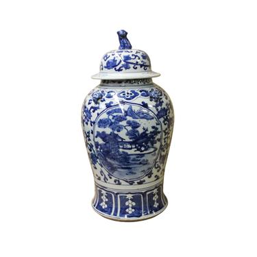 Chinese Blue & White Scenery Porcelain Large Temple General Jar cs4509E 