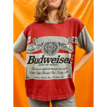 Vintage Red and Grey Budweiser Logo T-shirt 