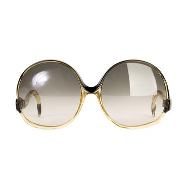 Balenciaga Vintage Oversized Black Amber Curved Arm Sunglasses