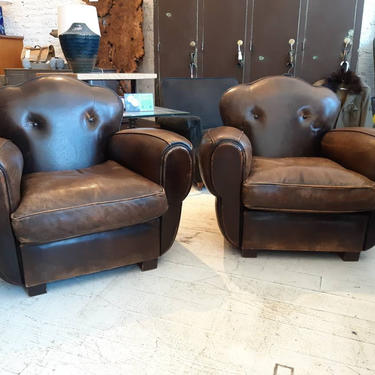 Pair of vintage European leather club chairs 
