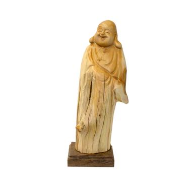 Chinese Cypress Wood Carved Irregular Shape Happy Buddha Statue ws977E 