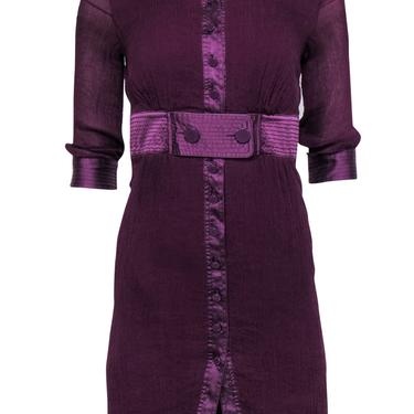 Catherine Malandrino - Plum Micro-Pleated Silk Belted Shirt Dress Sz 0