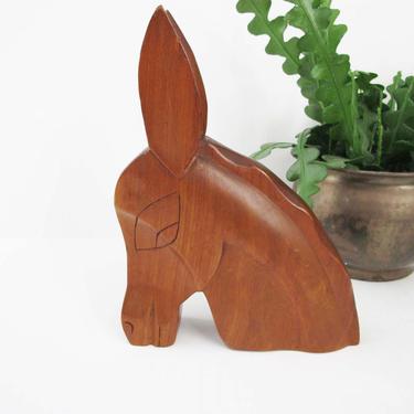 Vintage 60s Carved Wood Donkey Head - Teak Hand Carved Donkey Statue - Desert Southwest Western Decor - Mexico Souvenir Vintage 