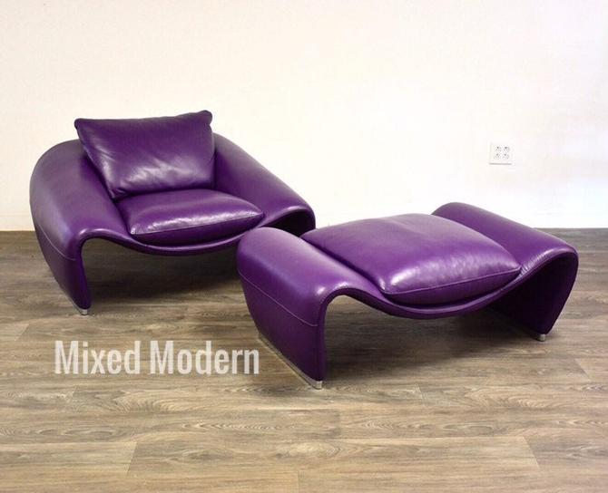 Ax Italian Purple Leather Lounge Chair, Purple Leather Chairs
