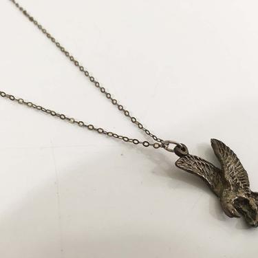 Vintage Eagle Pendant Americana Pewter Sterling Silver Necklace 925 Modern Boho Style Pendant 22 inch Chain MCM Hippie 
