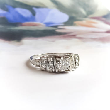 Art Deco .38ct.t.w. Diamond Steps Engagement Ring Platinum 