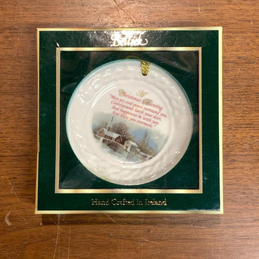 Vintage Belleek Pottery Christmas Scene Ornament with Box 
