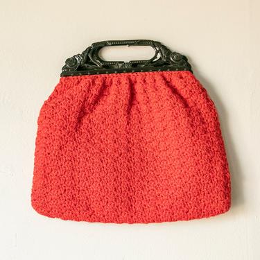1940s Purse Red Crochet Deco Handbag 