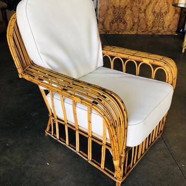Restored Art Deco Stick Rattan Cathedral Arm and cobra Back Lounge Chair 