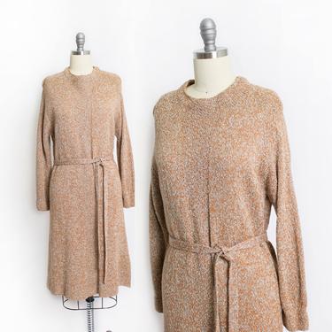 1970s Knit Sweater Dress Gold Lame S 