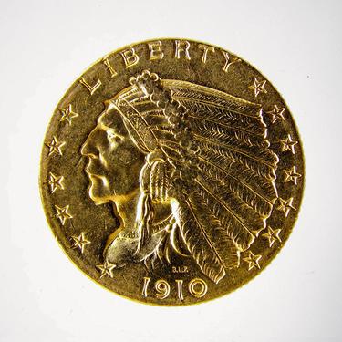 1910 Gold Quarter Eagle Liberty Two and half dollar coin American Indian great detail very good condition 