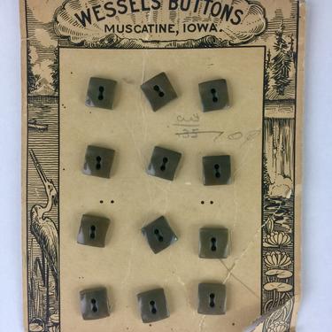 Vintage 1930s 12 Gray Square Plastic 1/2&amp;quot; Buttons on Card Deadstock 