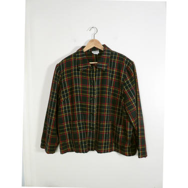 Vintage 90s Green Plaid Lightweight Cropped Jacket Size XL 