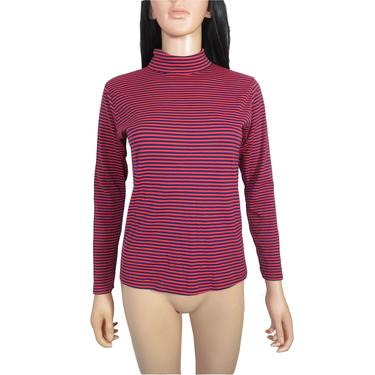 Vintage 60s Blue And Red Striped Turtleneck Top Size M 