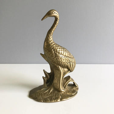 Vintage Brass Crane / Brass Crane Statue / Brass Heron 
