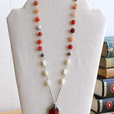What She Got Back [vintage carnelian pendant, mother of pearl, agate, sterling silver] 