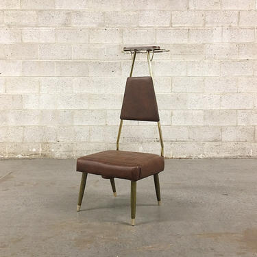 Vintage Butlers Chair Retro 1960s Valet Stand Mid Century Modern + Brown Wood Legs + Brown Vinyl + Gold Metal + MCM Stool Seat + Home Decor 