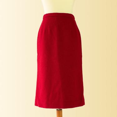 Vintage Red Pendleton Wool Midi Skirt / Mod 70s 80s High Waist Boucle Vented Secretary Pencil Skirt Size 4 