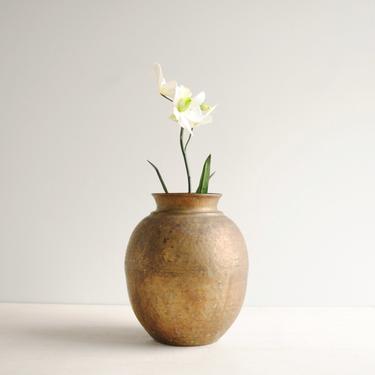 Vintage Hammered Brass Vase, Gold Flower Vase 