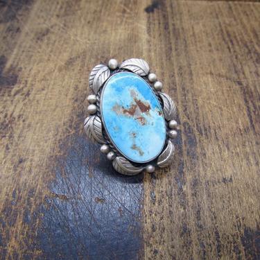 BETTA LEE Large Navajo Royston Turquoise and Silver Ring by Betta Lee | Native American Southwest Sterling Leaf Jewelry | Boho | Size 5.5 