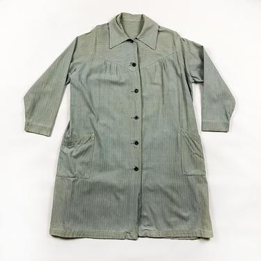 Vintage Women's Hickory Stripe Denim Smock / Chore Jacket / 1920s / 1930s / Workwear / Vintage Denim / Union Tag / Medium / Large / Duster 
