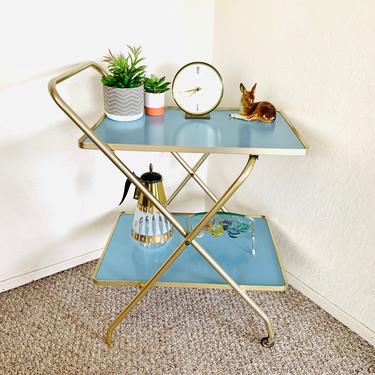 Folding Mid Century Dry Bar Record Player Sand Formica Blue 