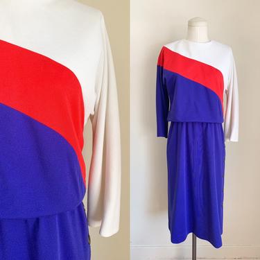 Vintage 1980s Colorblock Jersey Dress / M 