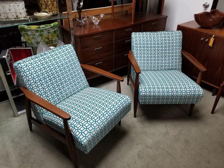 Pair of Mid-Century Modern armchairs with new upholstery