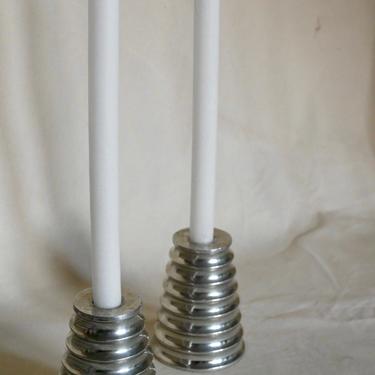 S/2 Postmodern Aluminum Stacked Tapered Candle Holders
