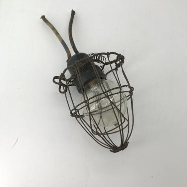 Antique Edison Light Bulb Safety Wire Cage 'Rat Trap' Rare Early Electric Lightbulb Mine Basement Vintage Industrial Gas Tip Loop Filament 