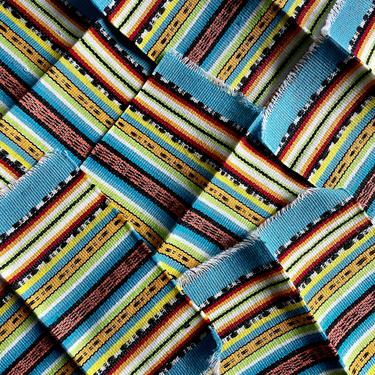 6 Vintage Woven Cotton Saltillo Serape Fabric Coasters - Turquoise Blue, Boho, All Cotton, Mexican, Boho Style, Striped, Coastal Beach Decor 