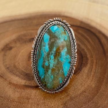 BOLD BLUE Navajo Turquoise and Sterling Silver Ring | Large Statement Jewelry  | Navajo Native American, Boho, Southwestern | Size 9 