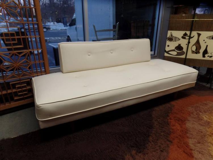 Mid-Century Modern daybed with new white vinyl upholstery